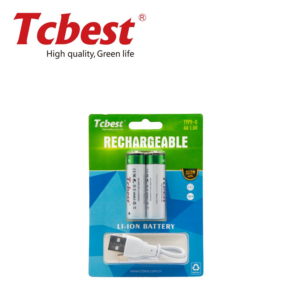 Smart Battery Wholesale USB Type C Rechargeable AA Battery lithium ion batteries with Blister Card