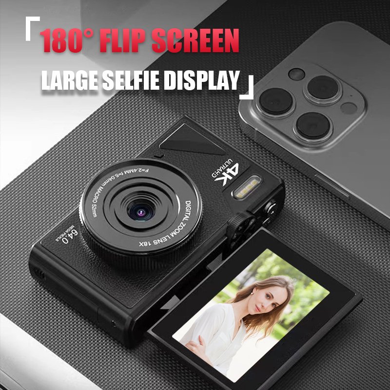 Kids Camera 18X Zoom 64MP 4K Digital Camera for Photography Small Point and Shoot Compact Camera
