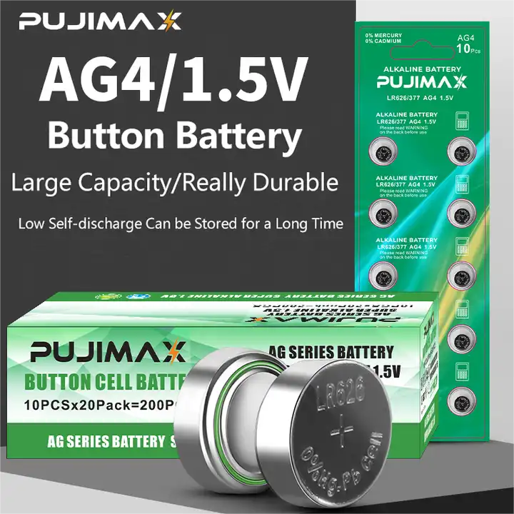 PUJIMAX 50Pcs1.5V Button Cell Battery AG4 LR626 Single Use Alkaline Battery Primary Watch Battery For Digital Watch Stopwatch