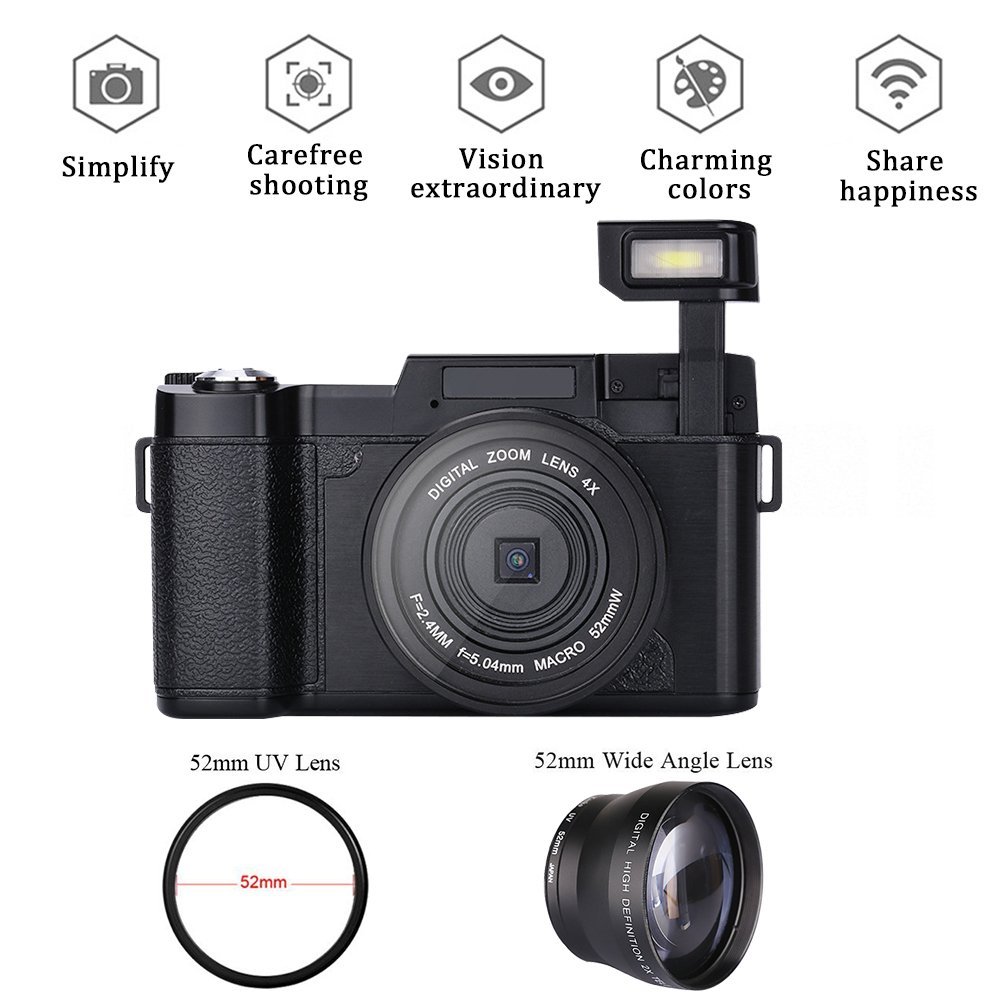 2.7K Digital Vlogging Camera HD 30MP Cameras Compact Flip Screen Autofocus Camcorder for Photography