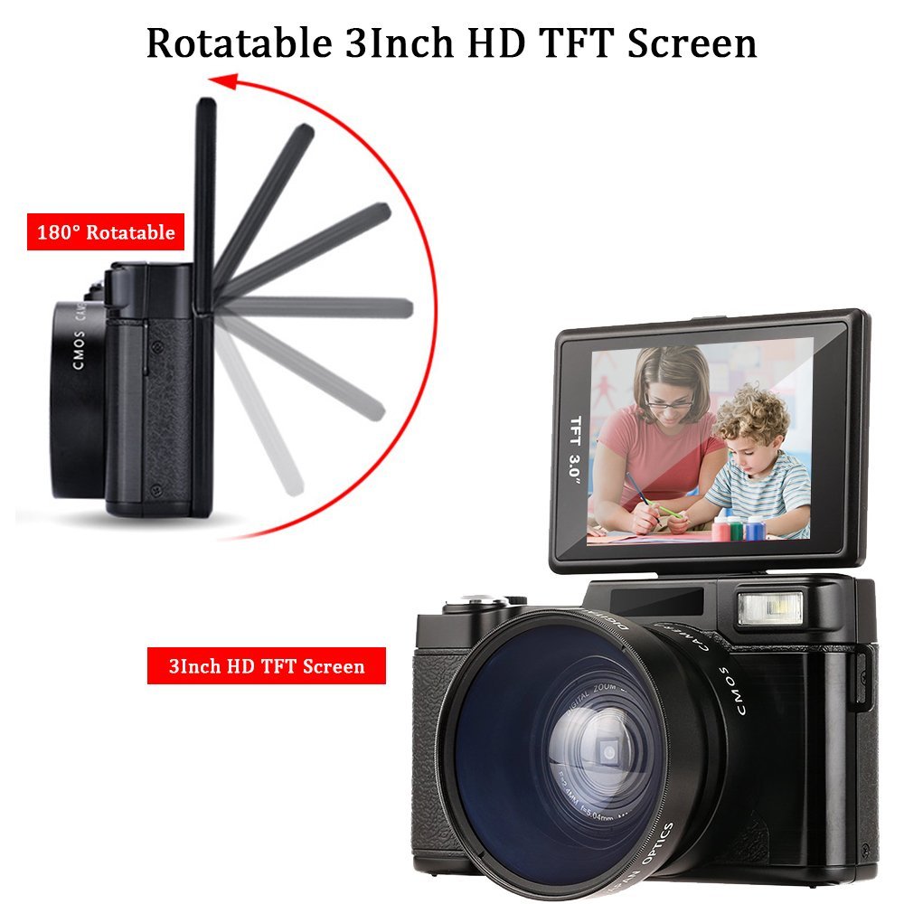 2.7K Digital Vlogging Camera HD 30MP Cameras Compact Flip Screen Autofocus Camcorder for Photography