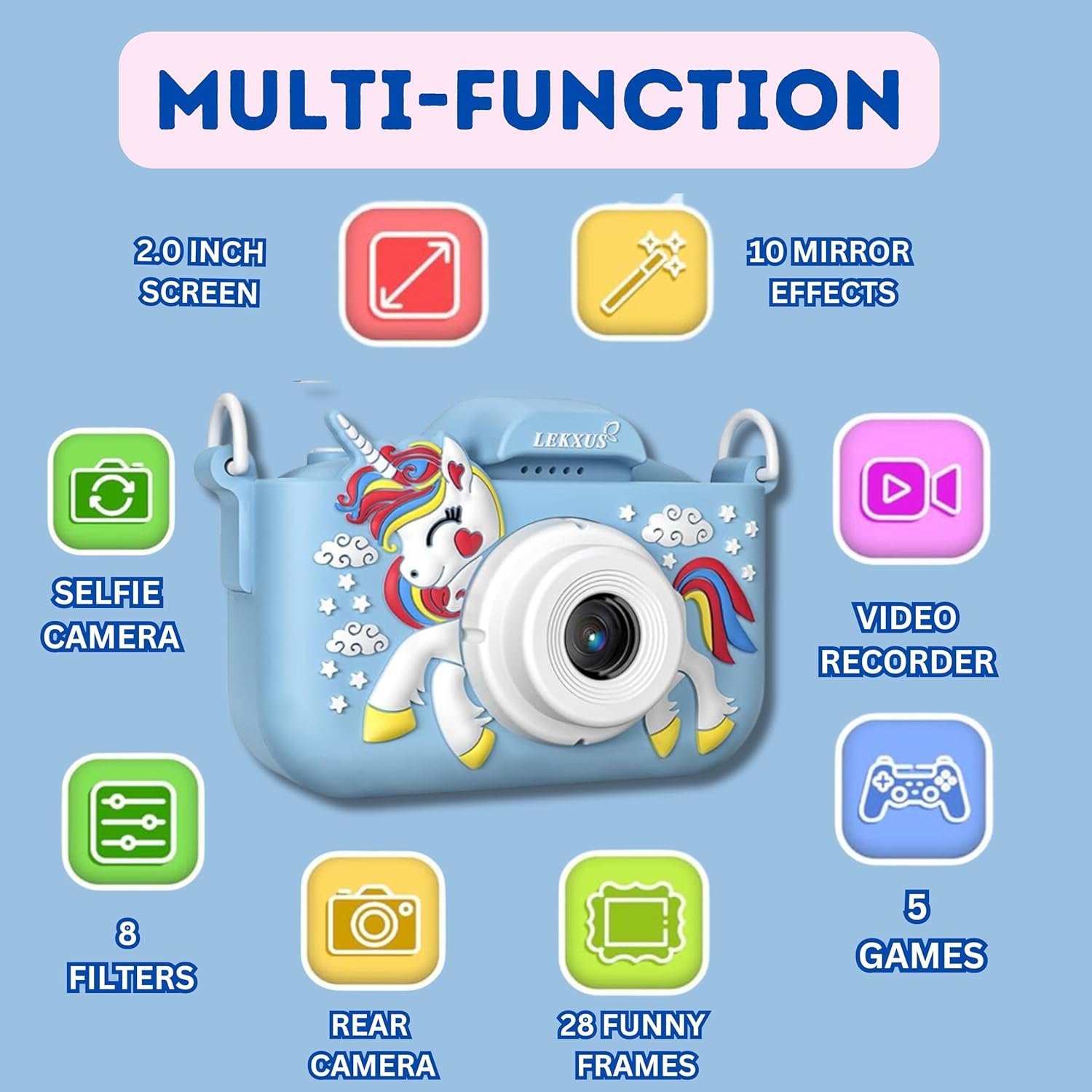 YYTech Unicorn Kids Camera 2.0 IPS Screen Dual Selfie Digital Toddler Video Camera Toy for Child Great Christmas Birthday Gift