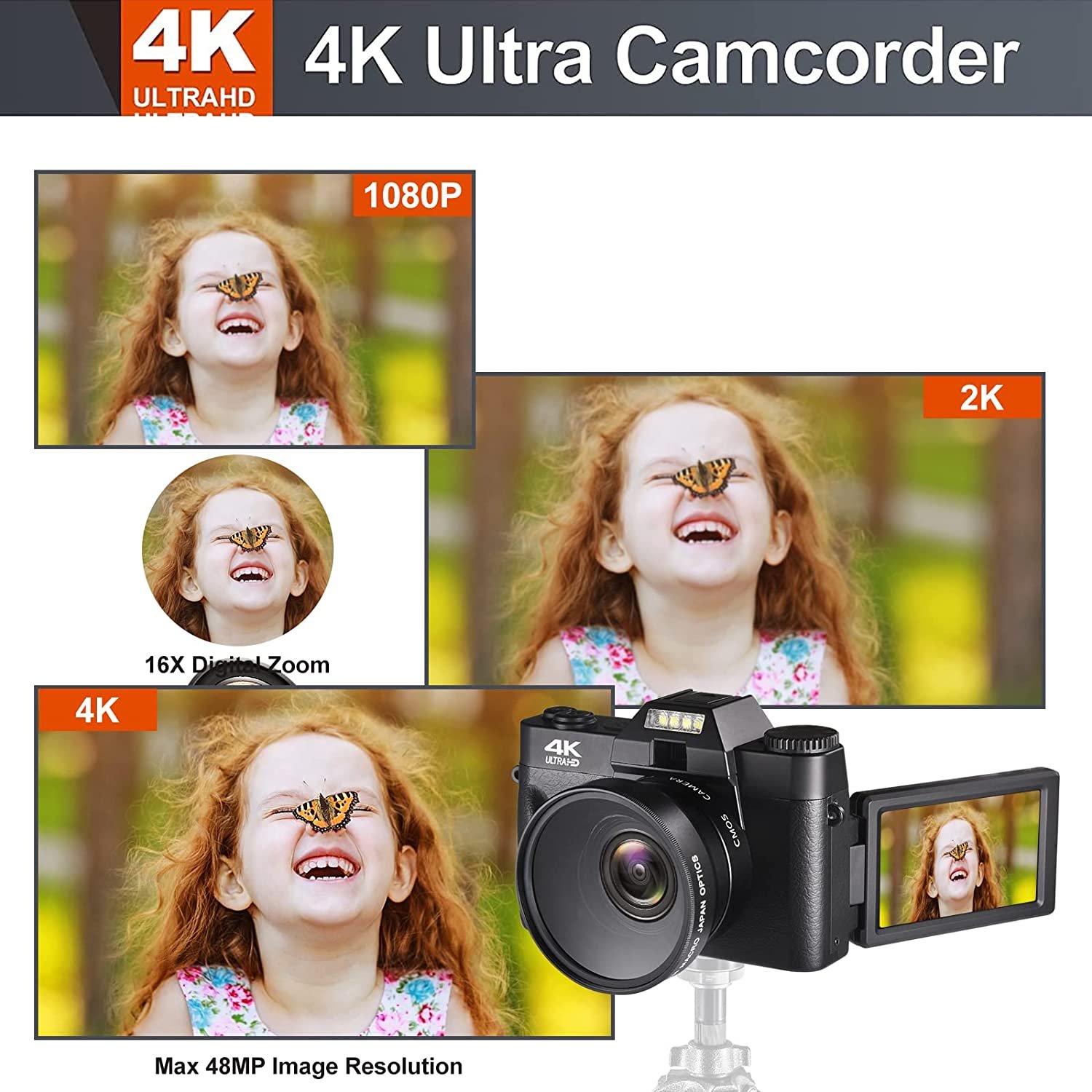 4K Digital Cameras for Photography 48 MP FHD Vlogging Camera with WiFi 16X Digital Zoom 3.0 Inch Flip Screen