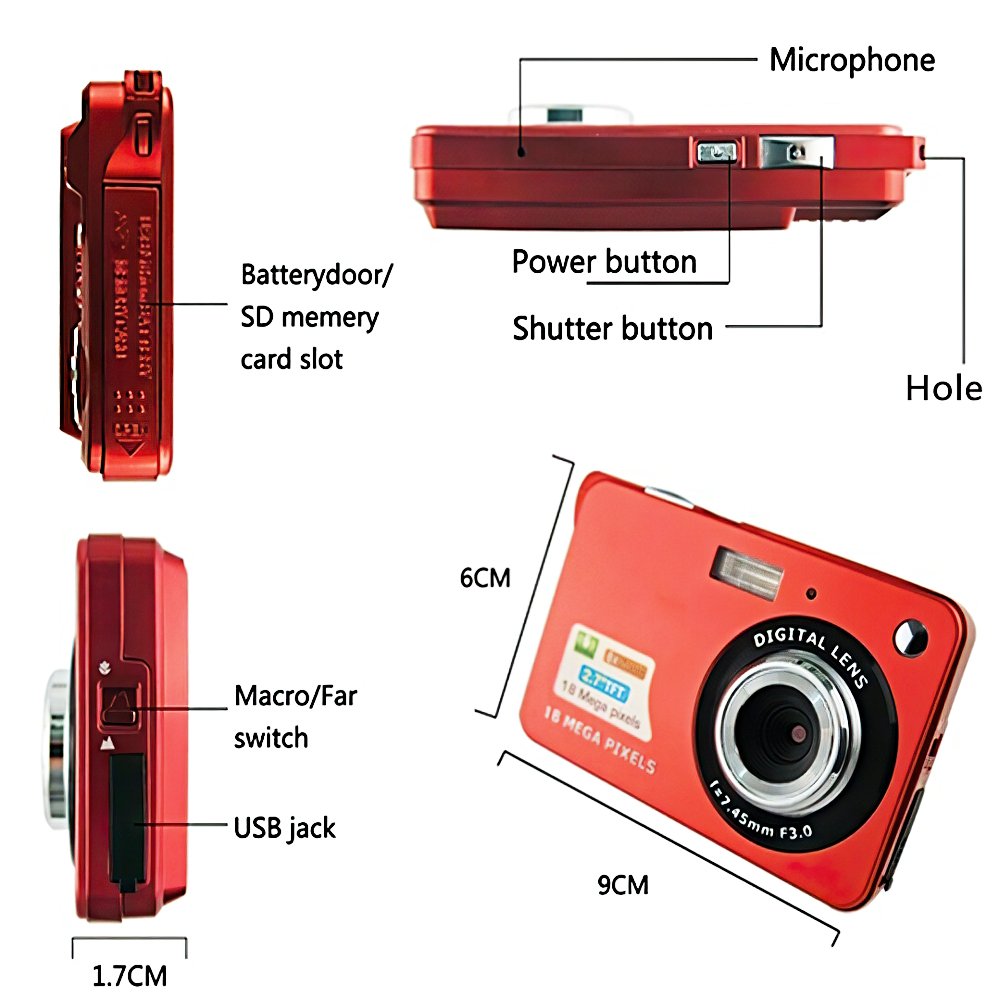 SY90 HD Digital Camera, Video Camera 18MP Camcorder for Vlogging 2.7 inch Screen 8X Digital Zoom Vlog Digital Digicam