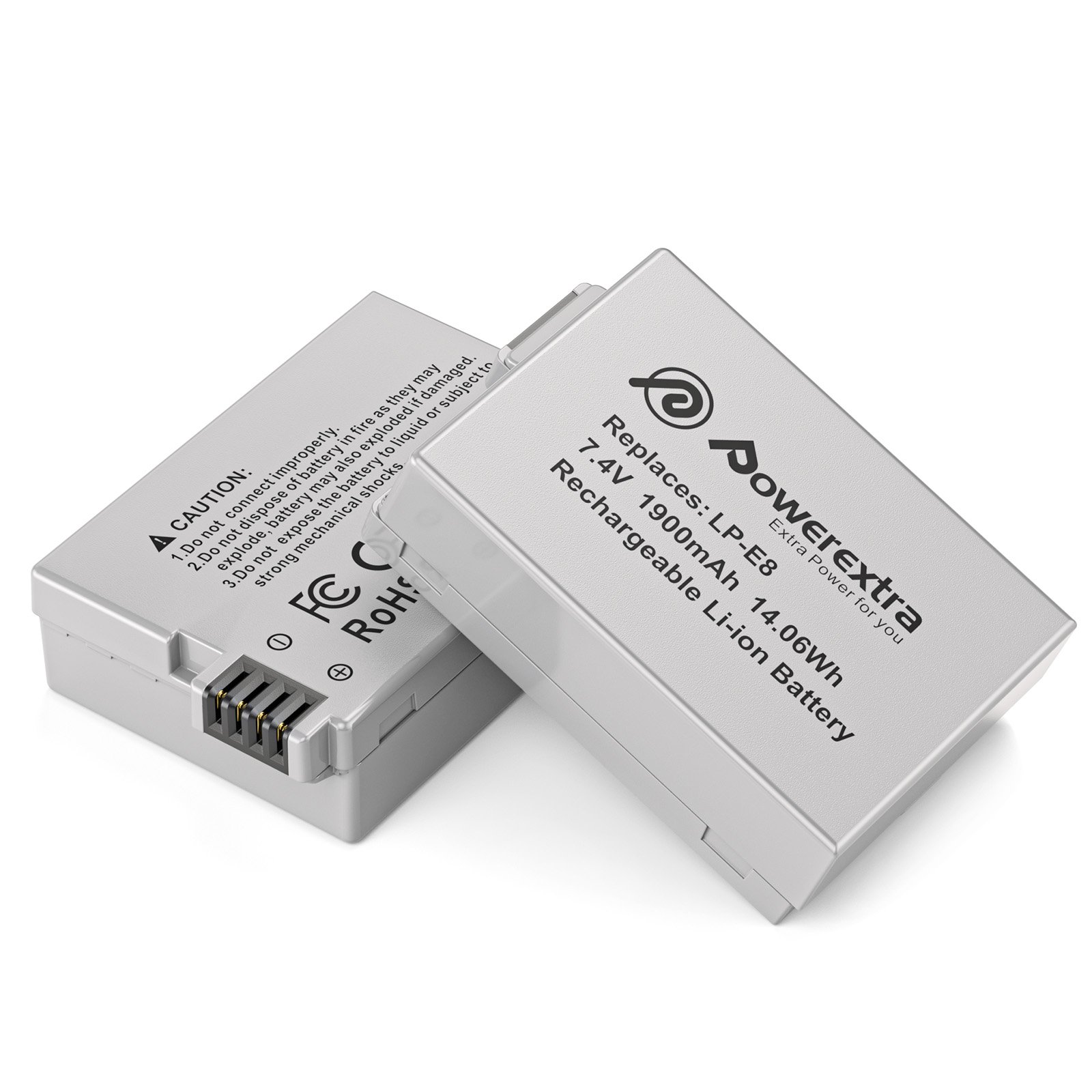 Powerextra 7.4V 1900mAh Li-ion LP-E8 Rechargeable Batteries Replacement For Canon EOS 650D 600D 550D Camera Battery Pack