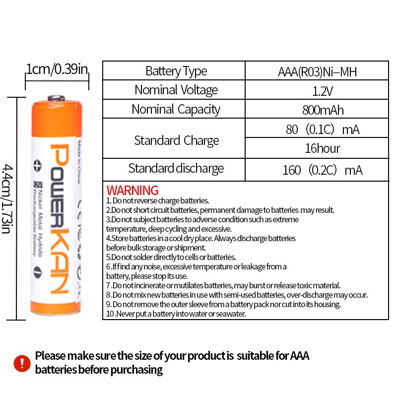 AAA 800mAh High Capacity NiMH Rechargeable Battery for Thermometer and Karaoke Microphone-Digital Batteries in Stock!
