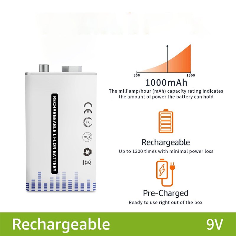 Wholesale 9V USB Rechargeable Lithium Battery Set For Multimeter Measuring Instrument Body Temperature Fast Charging