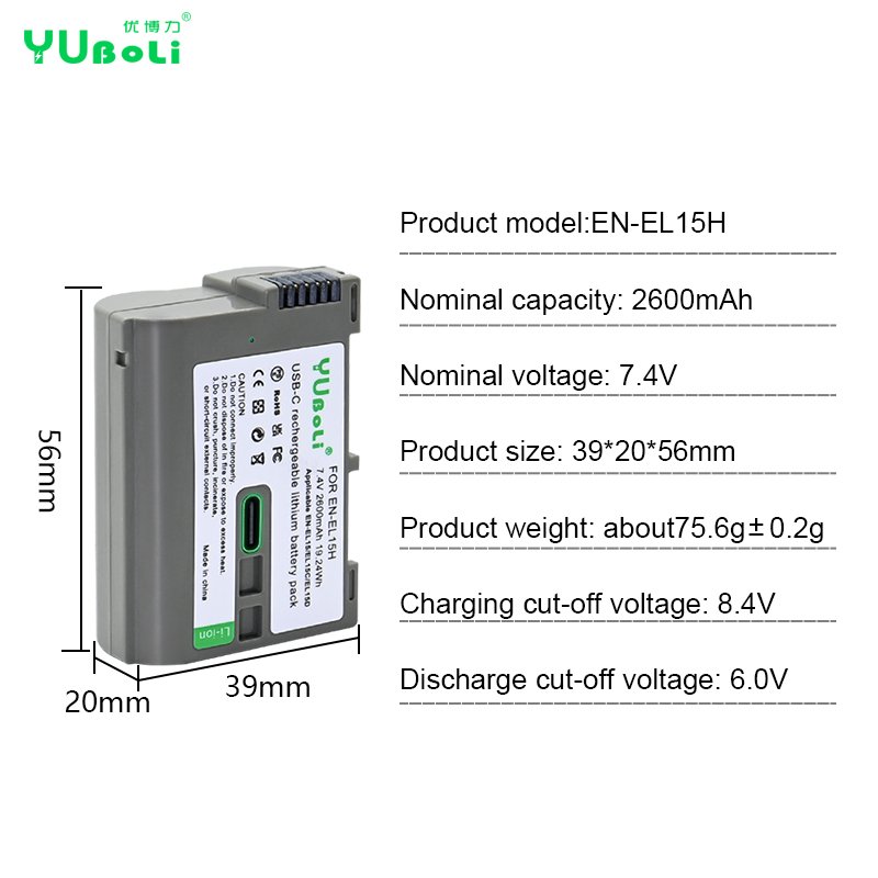 New Type-C Charging 2550mAh EN-EL15 Camera Battery For Nikon D600 D610 D800 D800E D700 D7000 D7100 Usb Battery