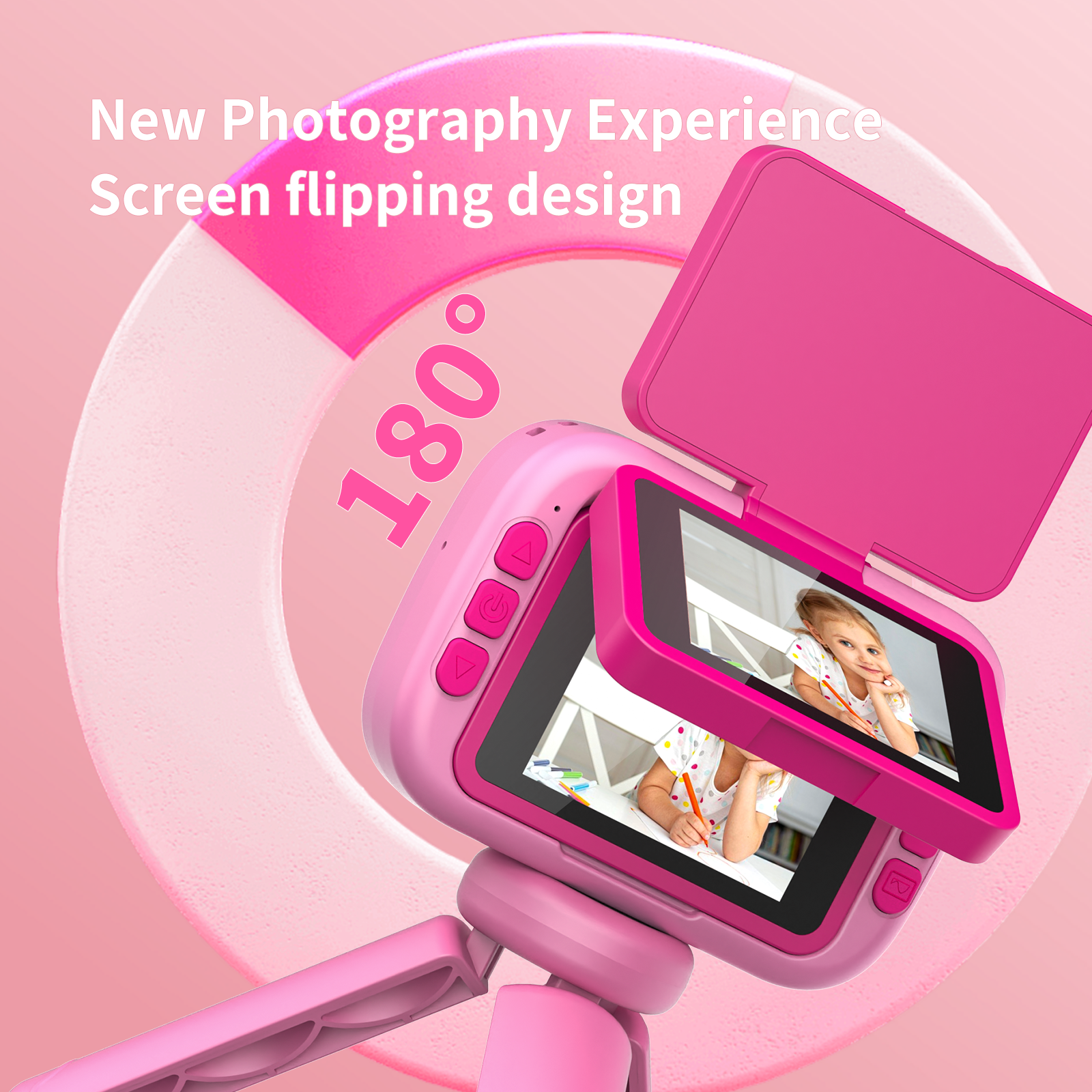 1080P Kids Camera with Flip-up Lens for Selfie & Video, 32GB SD Card Included, 2.4" Screen Camera Toy Birthday Party as Gift-D1