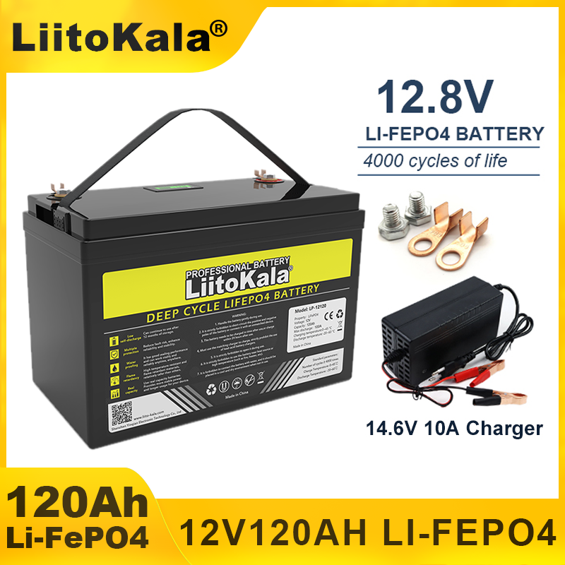 LiitoKala 12V 120Ah LiFePO4 Battery 12.8 V Lithium Iron Phosphate Battery for RV Camper Golf Cart Off-Highway Off-Grid Solar Win