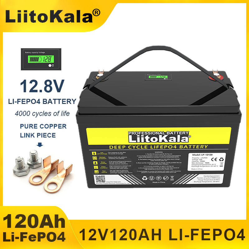 LiitoKala 12V 120Ah LiFePO4 Battery 12.8 V Lithium Iron Phosphate Battery for RV Camper Golf Cart Off-Highway Off-Grid Solar Win