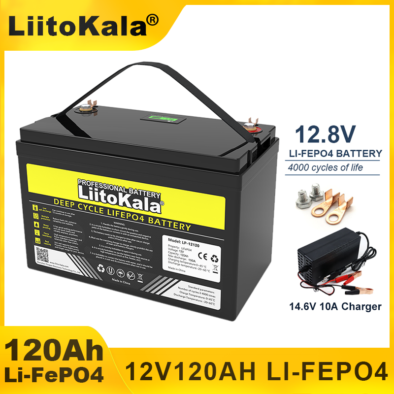 LiitoKala 12V 120Ah LiFePO4 Battery 12.8 V Lithium Iron Phosphate Battery for RV Camper Golf Cart Off-Highway Off-Grid Solar Win