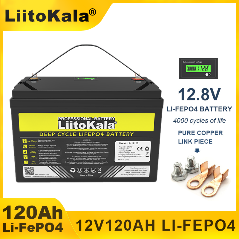 LiitoKala 12V 120Ah LiFePO4 Battery 12.8 V Lithium Iron Phosphate Battery for RV Camper Golf Cart Off-Highway Off-Grid Solar Win