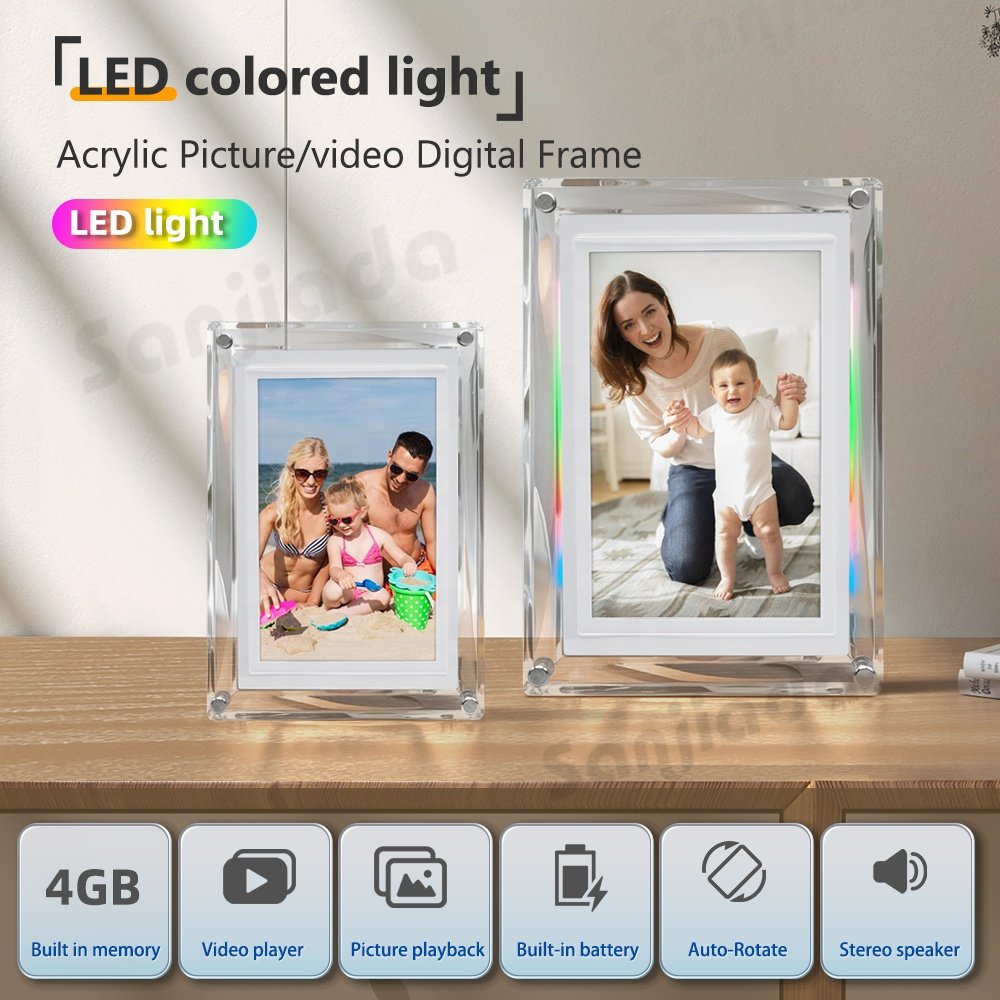 5 Inch Digital Picture Frame 4G Memory, Acrylic Video Frame with 1500mAh Built-in Battery, Perfect for Home Decor and Warm Gifts