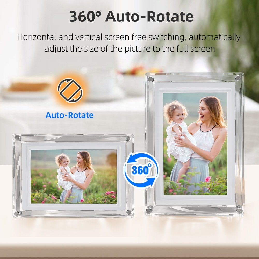 5 Inch Digital Picture Frame 4G Memory, Acrylic Video Frame with 1500mAh Built-in Battery, Perfect for Home Decor and Warm Gifts