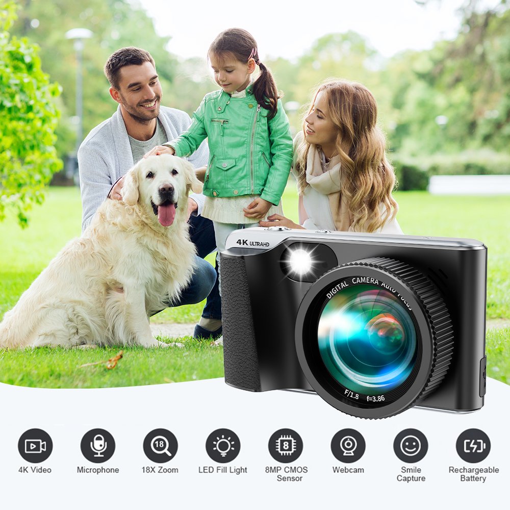 4K professional digital Point and Shoot 3-Inch Digital Camera 48MP 18X Digital Zoom Portable for Kids Vlogging Video Cameras