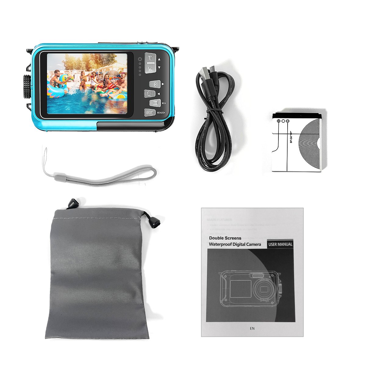 HD 2.7K 48MP Waterproof Underwater Digital Camera 2.7 Inch and 1.8-Inch Dual Screen Portable Fool Snorkeling Camera for Swimming