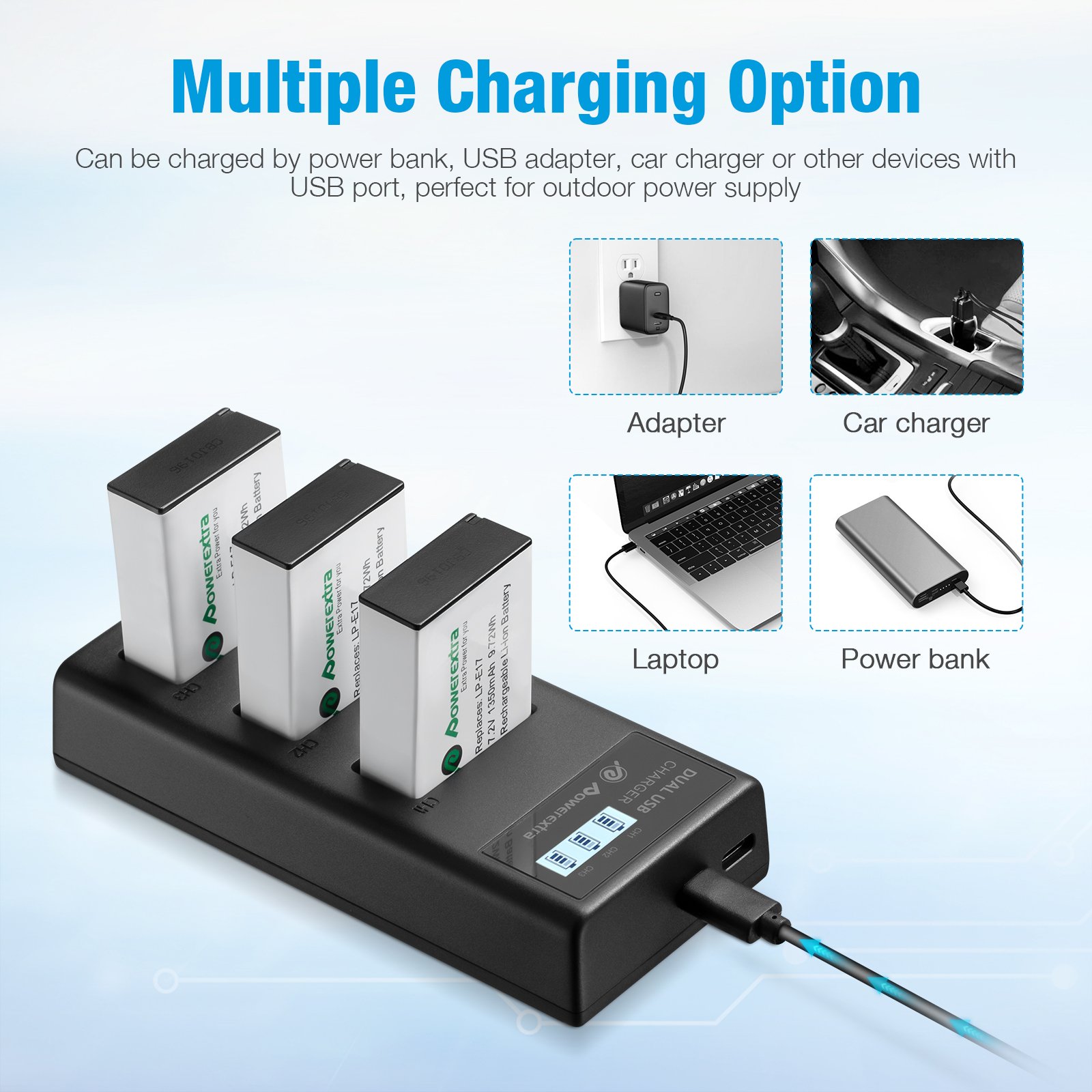 Cheap LPE17 1450mAh 7.2v Portable Micro USB Type-c Triple Fast Rechargeable Camera Battery Charger With 3 Camera Batteries