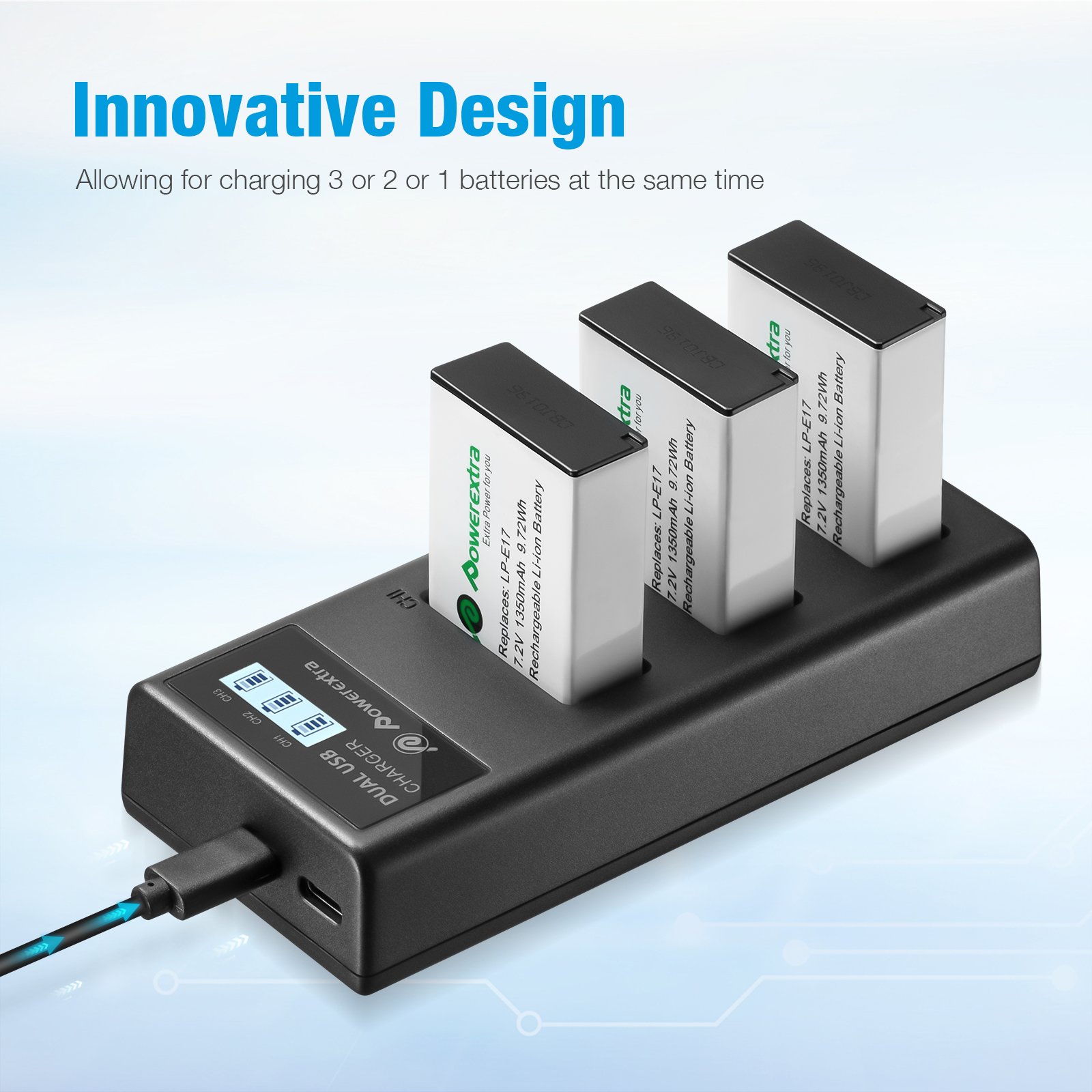 Cheap LPE17 1450mAh 7.2v Portable Micro USB Type-c Triple Fast Rechargeable Camera Battery Charger With 3 Camera Batteries