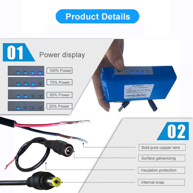 12V polymer lithium battery mobile lithium battery pack outdoor power display for solar systems