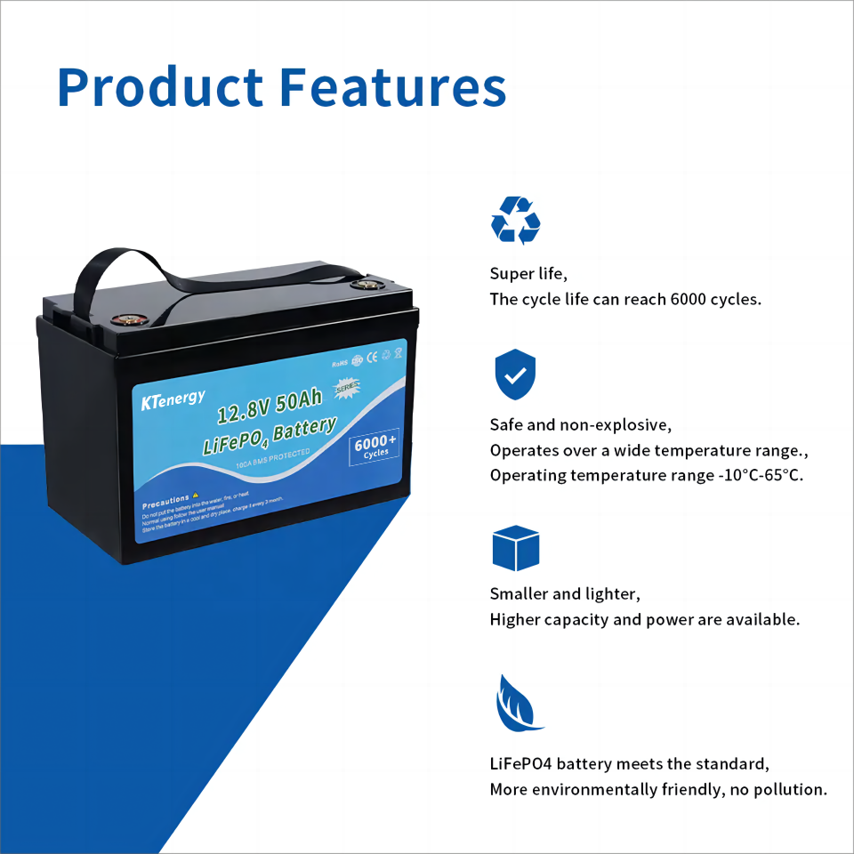 KTenergy Rechargeable Long Life Deep Cycle 12VLiFePO4 Lithium Ion Battery Pack with BMS and Self-heating for Home Energy Storage
