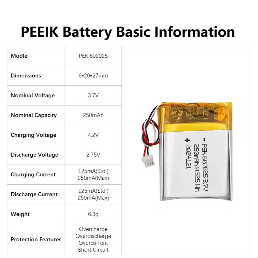 PEEIK 602025 250mAh 3.7V Digital Glucometer Digital Thermometer Smart Nail Art Printer High Performance Battery Battery Price