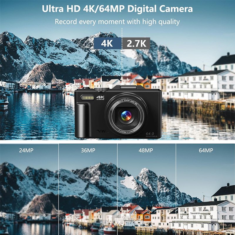 Point and Shoot Camera 48MP Vlogging Camera for Children Gift with 4K Digital Camera 3" 180° Flip Screen 32GB Micro SD Card