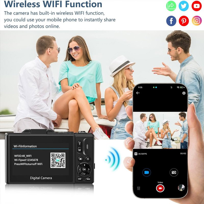 Point and Shoot Camera 48MP Vlogging Camera for Children Gift with 4K Digital Camera 3" 180° Flip Screen 32GB Micro SD Card