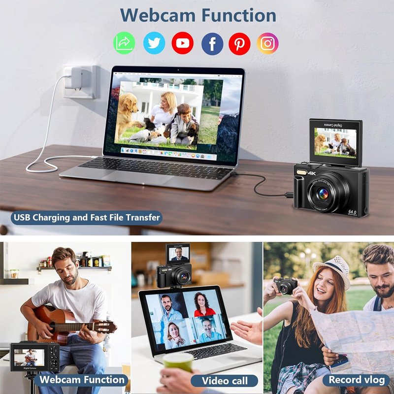 Point and Shoot Camera 48MP Vlogging Camera for Children Gift with 4K Digital Camera 3" 180° Flip Screen 32GB Micro SD Card