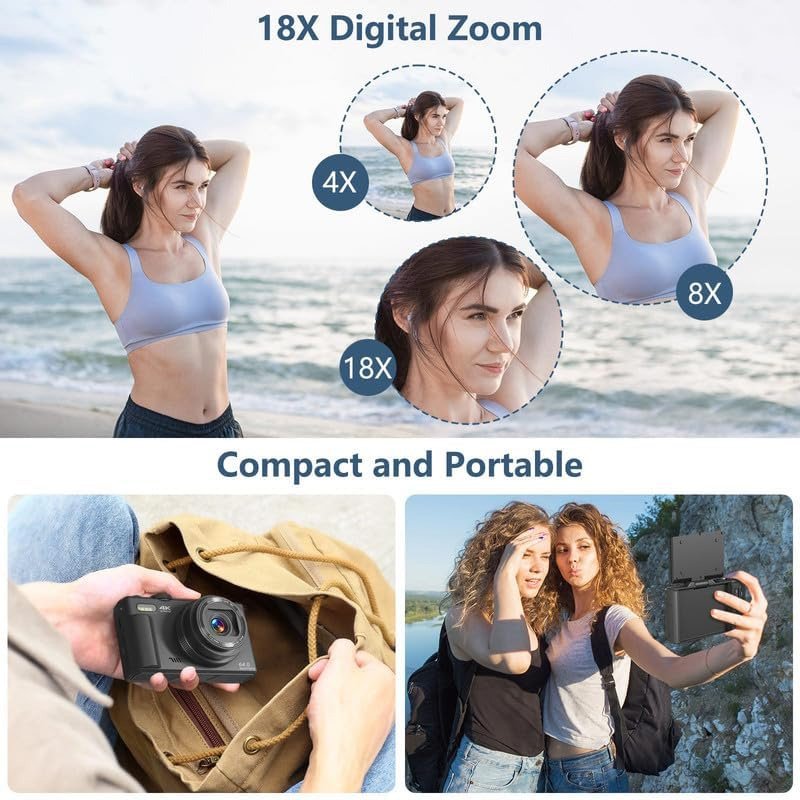 Point and Shoot Camera 48MP Vlogging Camera for Children Gift with 4K Digital Camera 3" 180° Flip Screen 32GB Micro SD Card