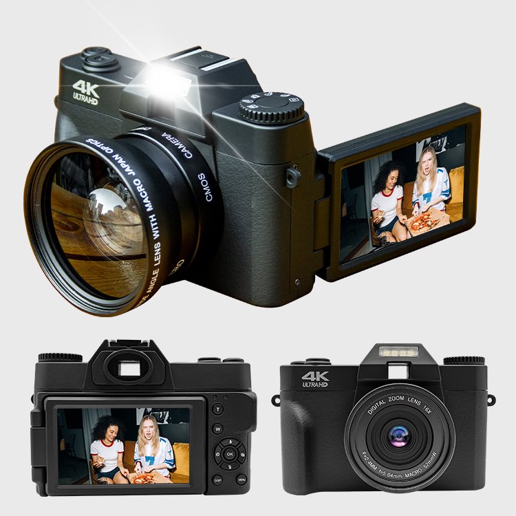 FHD 4K Wifi Digital Camera 48MP 3" 180 Degree LCD Flip Screen Point and Shoot Camera with 16X Zoom Anti-Shake Selfie Cameras