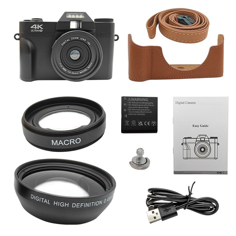 FHD 4K Wifi Digital Camera 48MP 3" 180 Degree LCD Flip Screen Point and Shoot Camera with 16X Zoom Anti-Shake Selfie Cameras