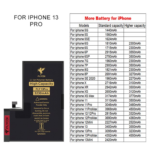 FLYCDI Factory Wholesale Mobile Phone Battery For Iphone 13 13Pro 13Pro Max 13 Mini High Capacity Digital Batteries