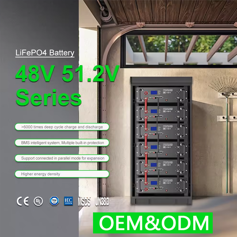 48V Solar Rechargeable Inverter Battery with BMS Lithium ion Phosphate Cell Pack 51.2V 100Ah 200Ah 5kw 10kw LiFePO4 Battery