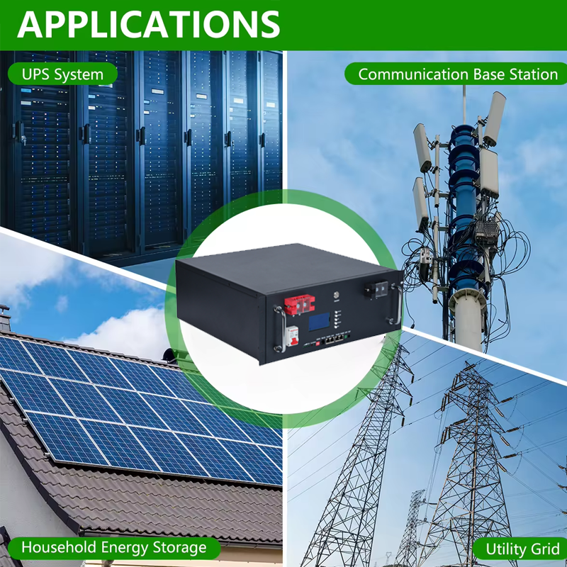 48V Solar Rechargeable Inverter Battery with BMS Lithium ion Phosphate Cell Pack 51.2V 100Ah 200Ah 5kw 10kw LiFePO4 Battery