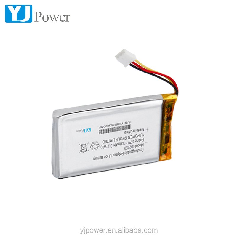 Rechargeable 3.7V 1000mah custom size YJ102050 lithium ion battery