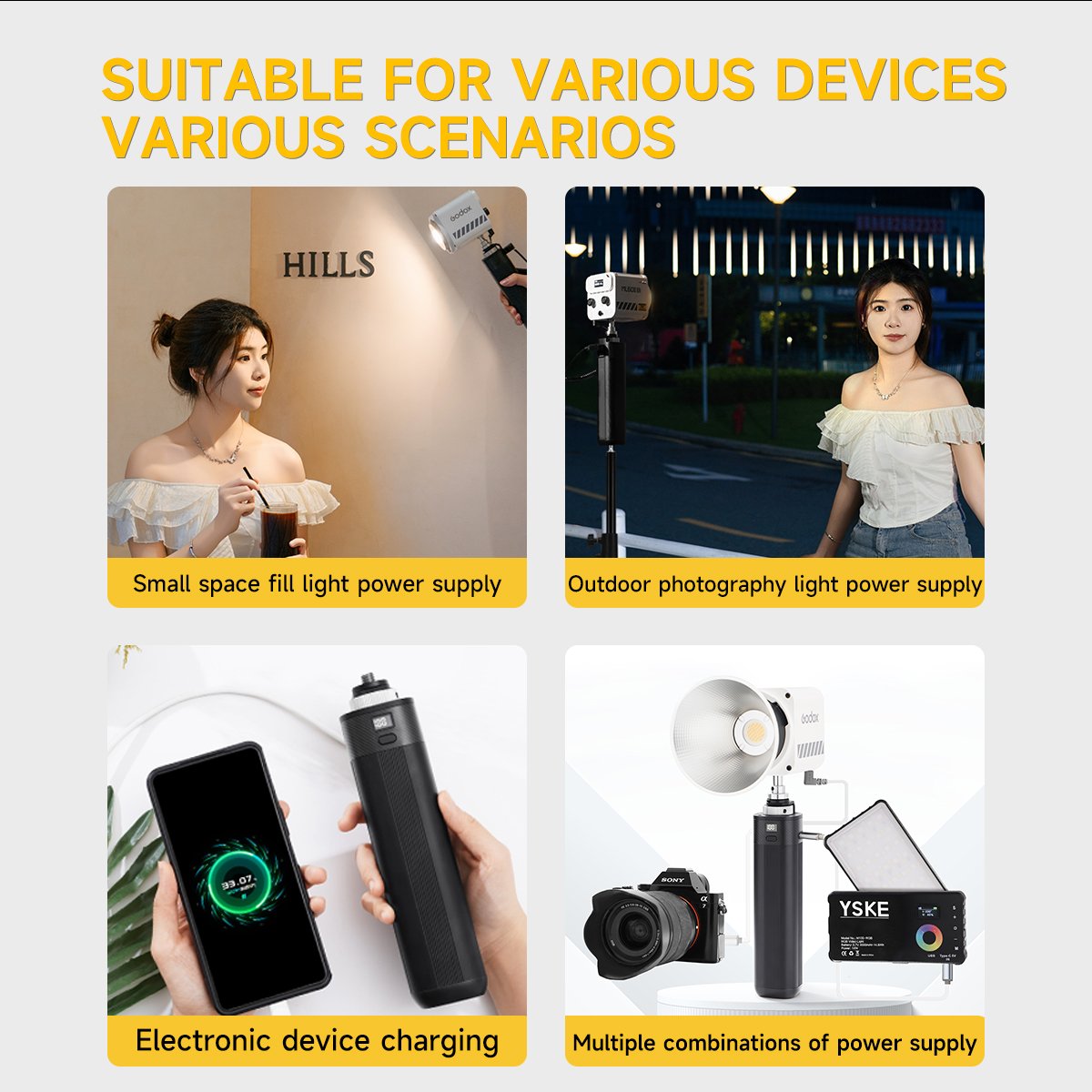 YSKE handle battery 40000mAh all in one outdoor battery for photography light phone power bank super capacitor battery