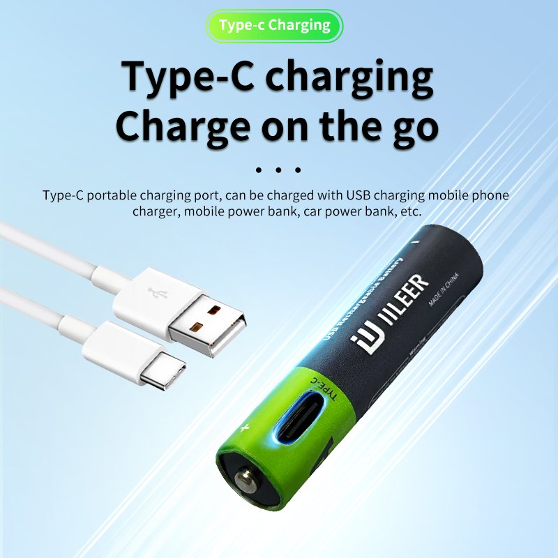 Good Product 814mWh AAA Rechargeable Lithium Battery 1.5V 500mAh 1200 Cycles High Rate Discharge Cell With Type C Charing Port