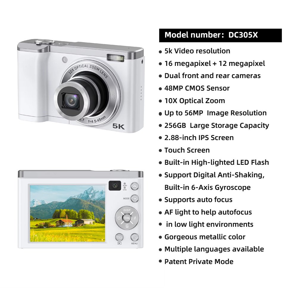 High Definition Custom Made 10X 5X Optical Zoom Video Cameras 5K 56MP Professional Digital Selfie Camera for Photography