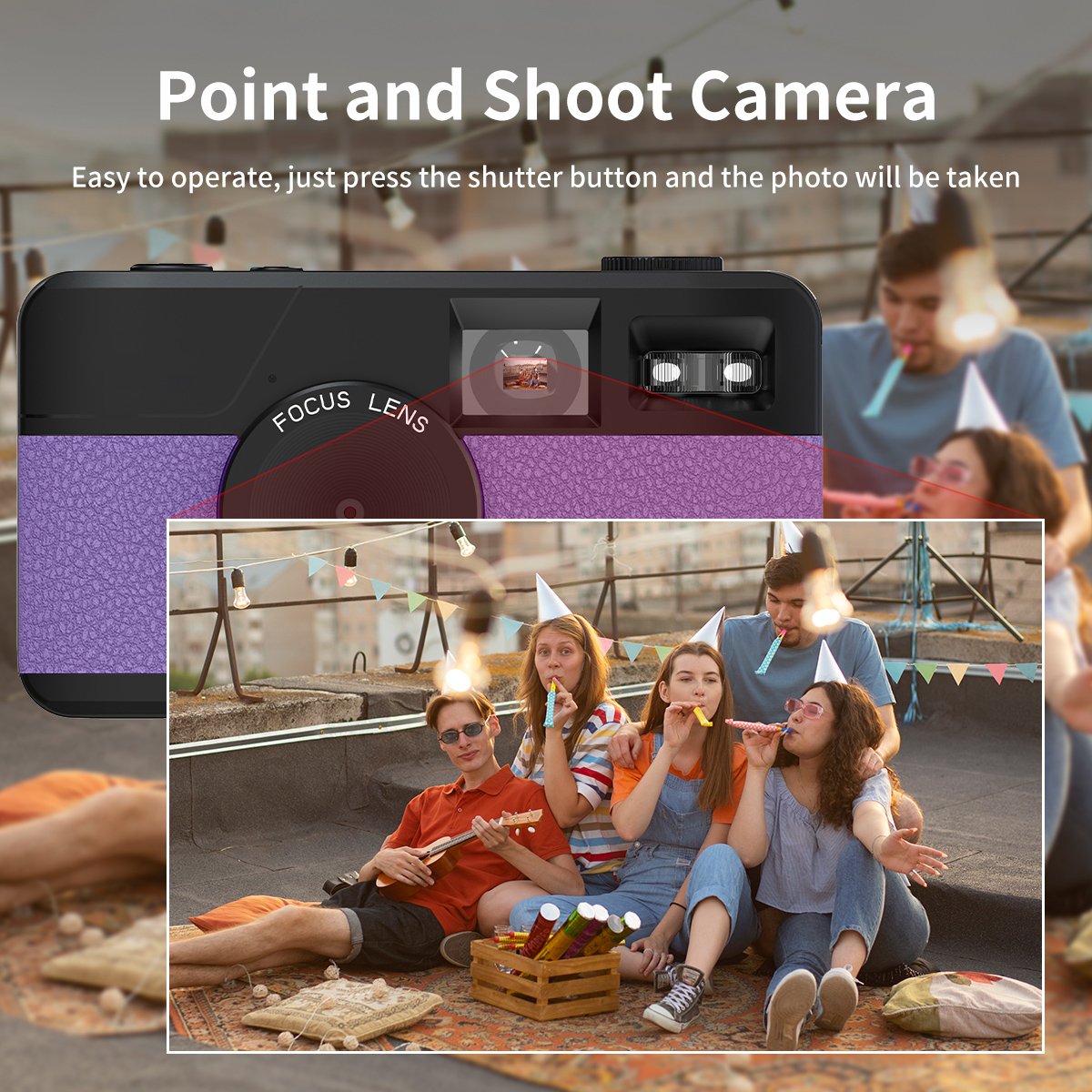 Retro Screenless Digital Camera Screen-free 8 Mode Filters Without Screen 8MP Photo with Photo Counter LED Flash Camping Camera
