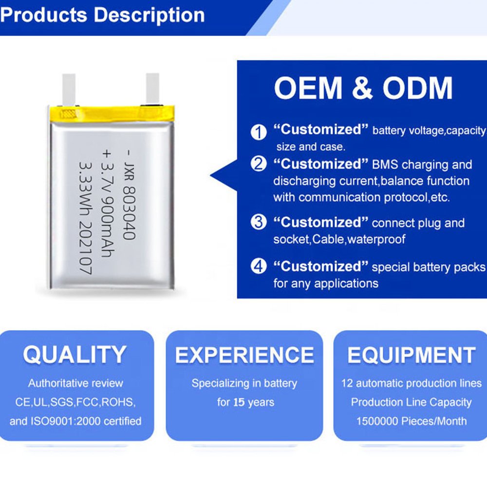 1s Pin Lipo Battery Rechargeable 3.7V 362018 103040 Li Polymer Battery Cell For MP3 Drone Custom Lithium Ion Battery Manufacture