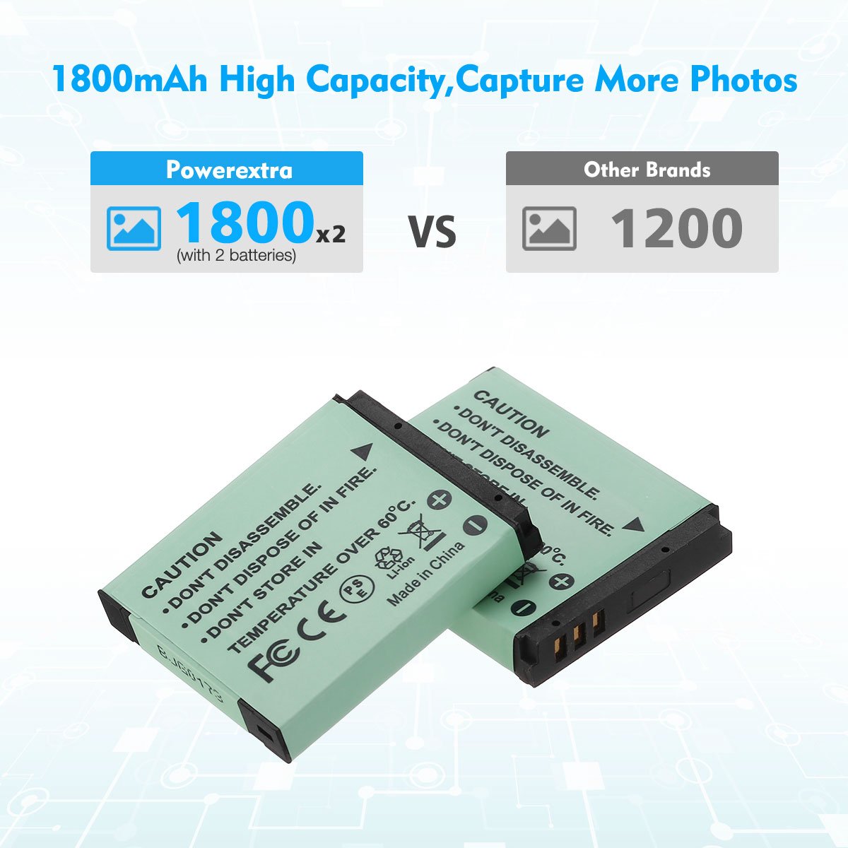 Powerextra 2 Packs Replacement NB-6LH NB-6L 1800mAh 3.7v Digital Camera Rechargeable Batteries For Canon S120 SX510 HS SX280 HS
