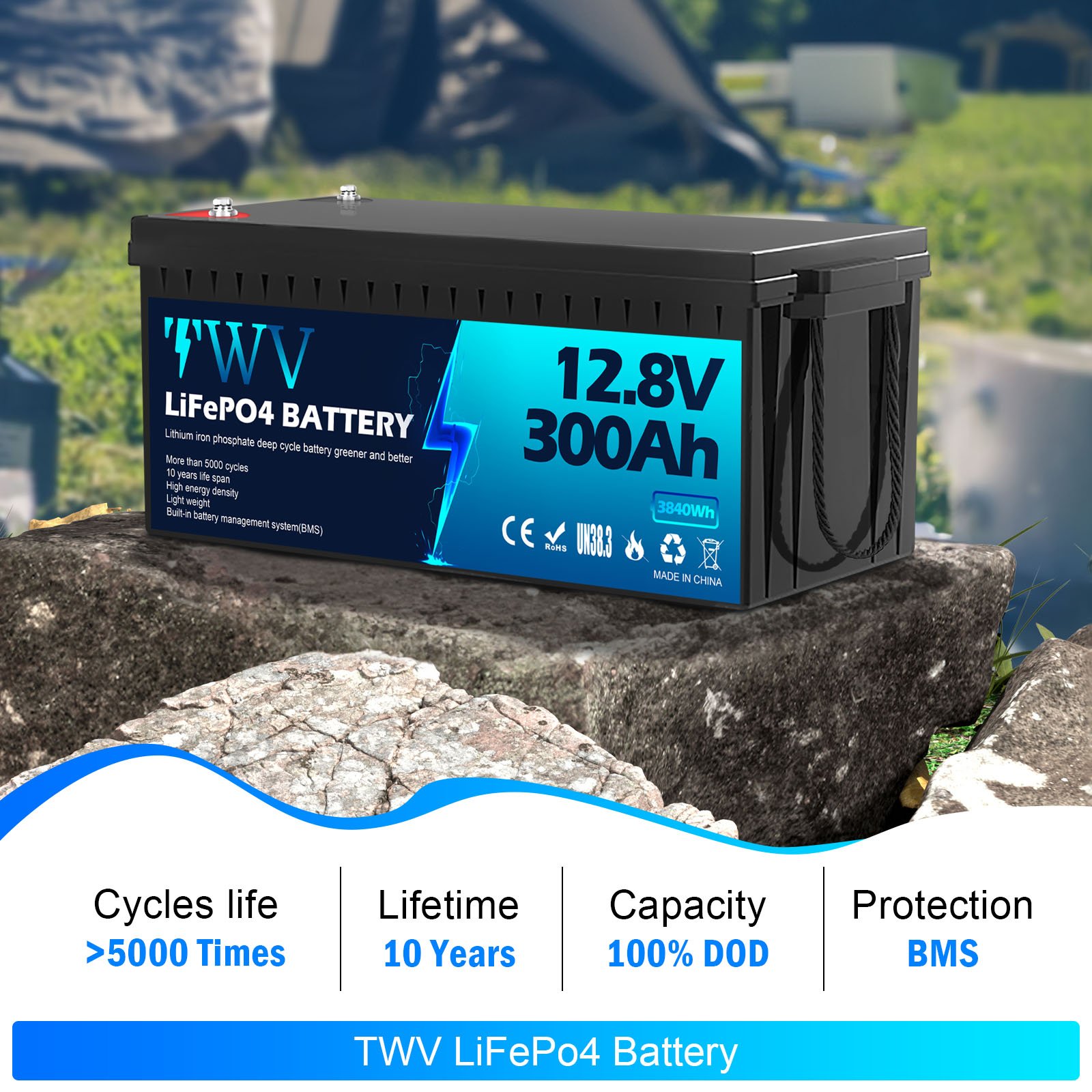 Lifepo4 battery Caravan Battery 12.8v 300AH Upgraded replacement of lead-acid batteries