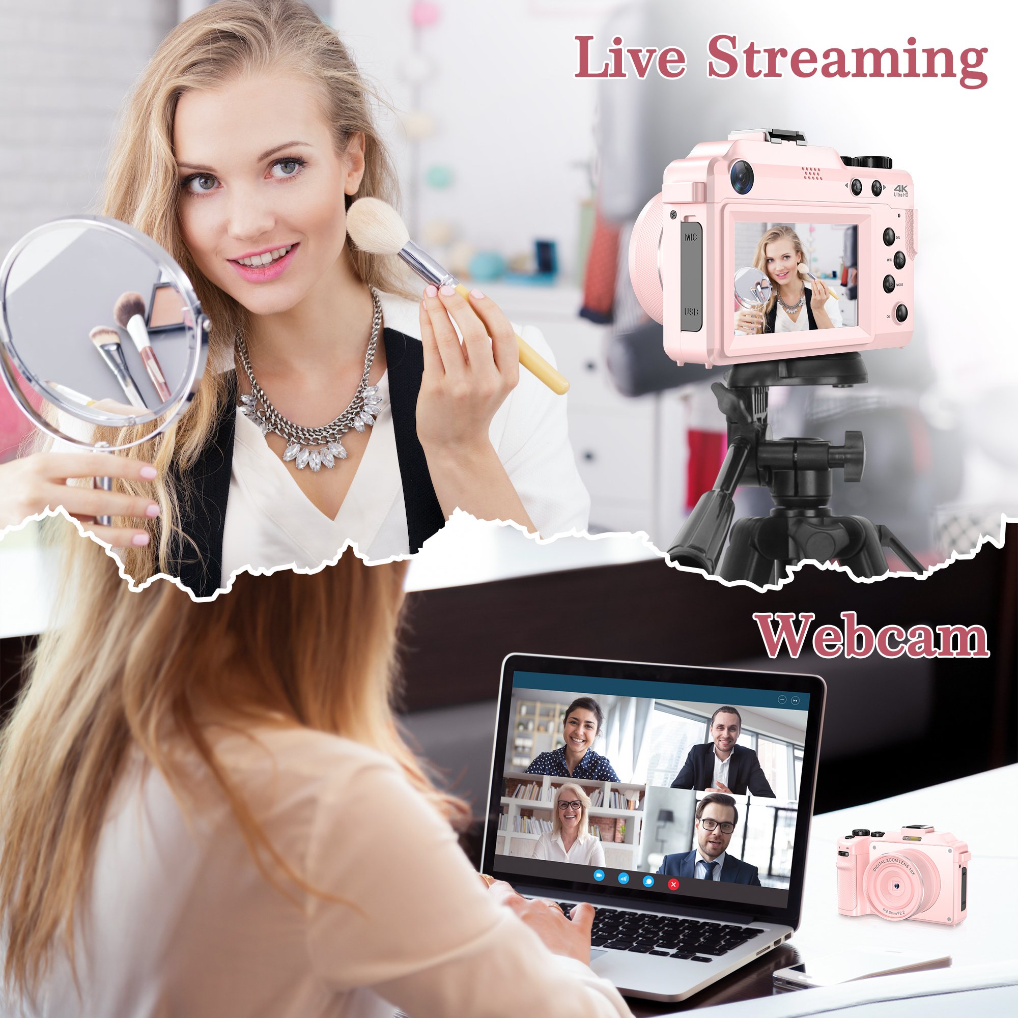 4K Digital Camera with 32GB Card 48MP Point and Shoot Video Cameras 18X Zoom Portable Small Vlog Camera Gift
