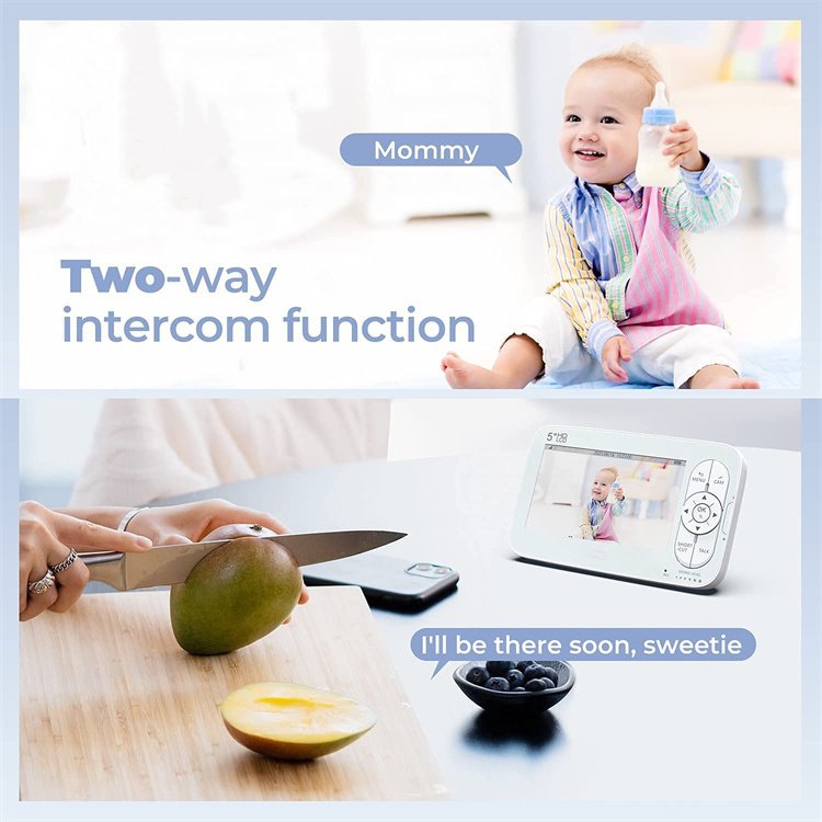 Clear Night Vision Temperature Detection Expandable Digital Video Baby Monitor Camera Wireless with 5 inch handheld Monitor