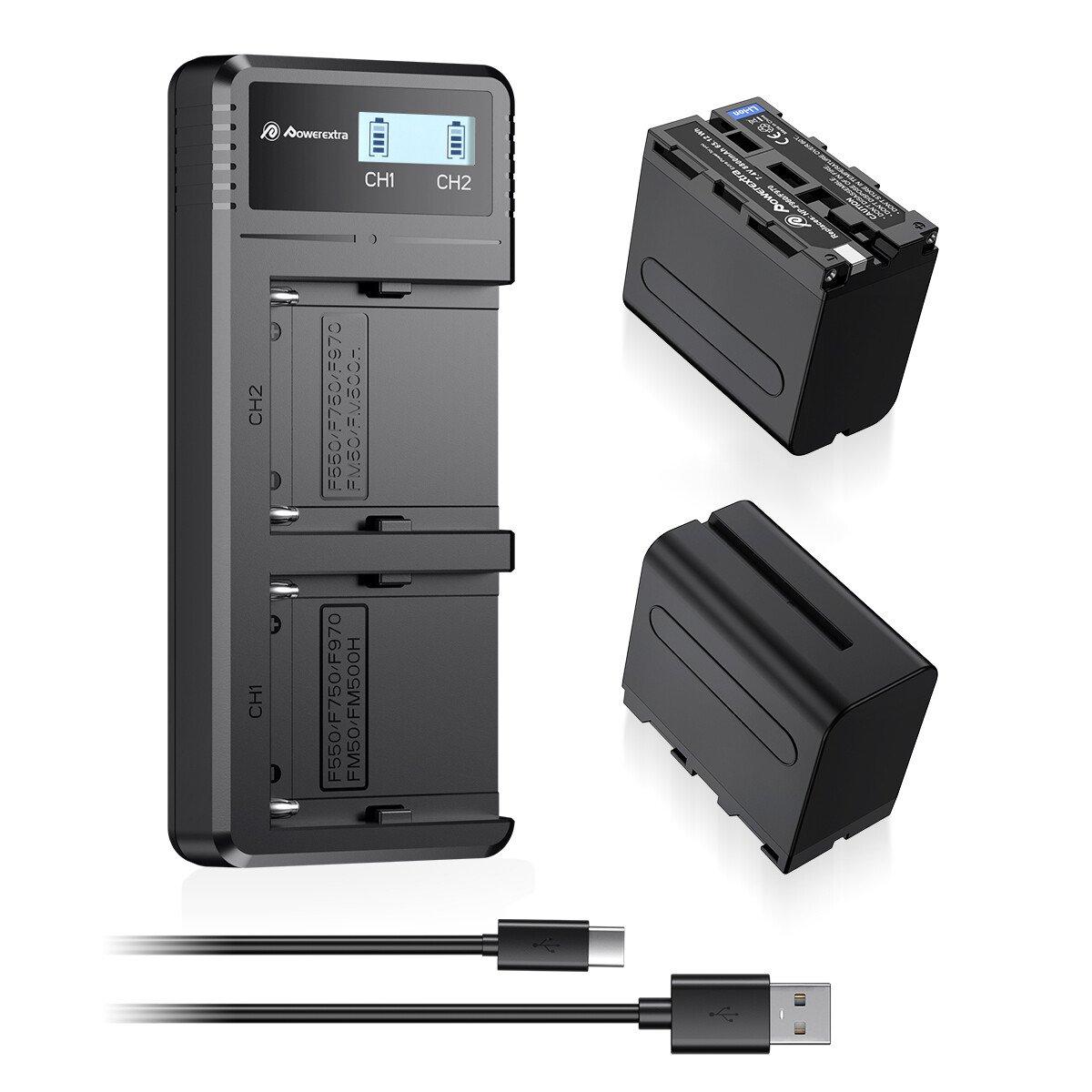 Powerextra 2Packs NPF970 Rechargeable Lithium ion Digital Camera Battery Pack With Dual Fast Usb Charger For Sony