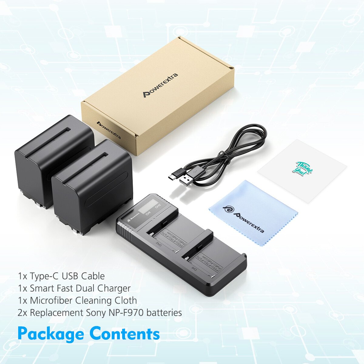 Powerextra 2Packs NPF970 Rechargeable Lithium ion Digital Camera Battery Pack With Dual Fast Usb Charger For Sony