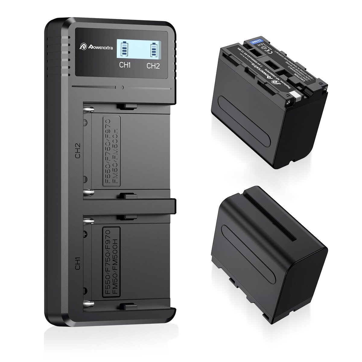 Powerextra 2Packs NPF970 Rechargeable Lithium ion Digital Camera Battery Pack With Dual Fast Usb Charger For Sony