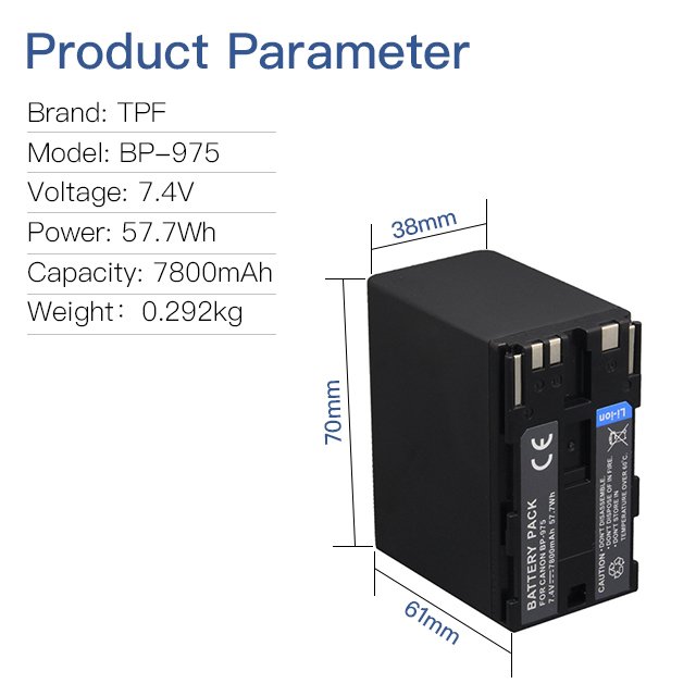High Capacity BP-975 Digital Camera Battery 7.4v 7800mah Lithium Ion Batteries For Canon XF105 XF100 XF300 C500PL C100