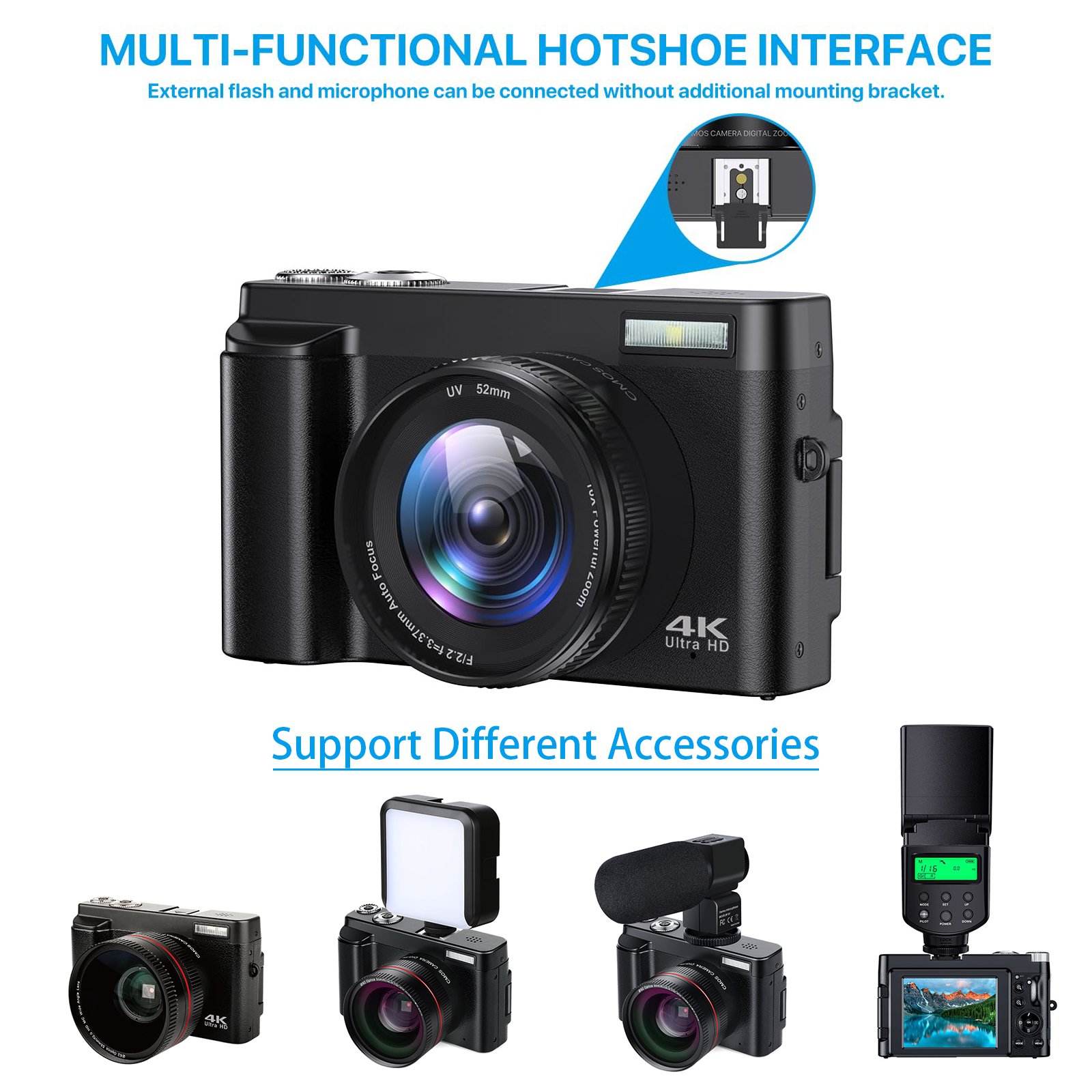 2024 DSLR DC 48MP 2.7k DSLR Professional Camera with 3.0 Inch IPS Rotating Screen Digital Camera